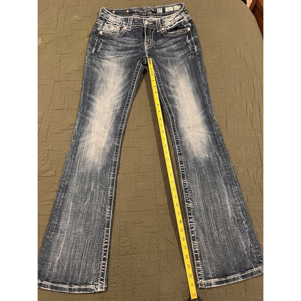 Miss Me Women's Blue Jeans Size 27 Signature Rise Boot Cut Zebra Print On Pocket